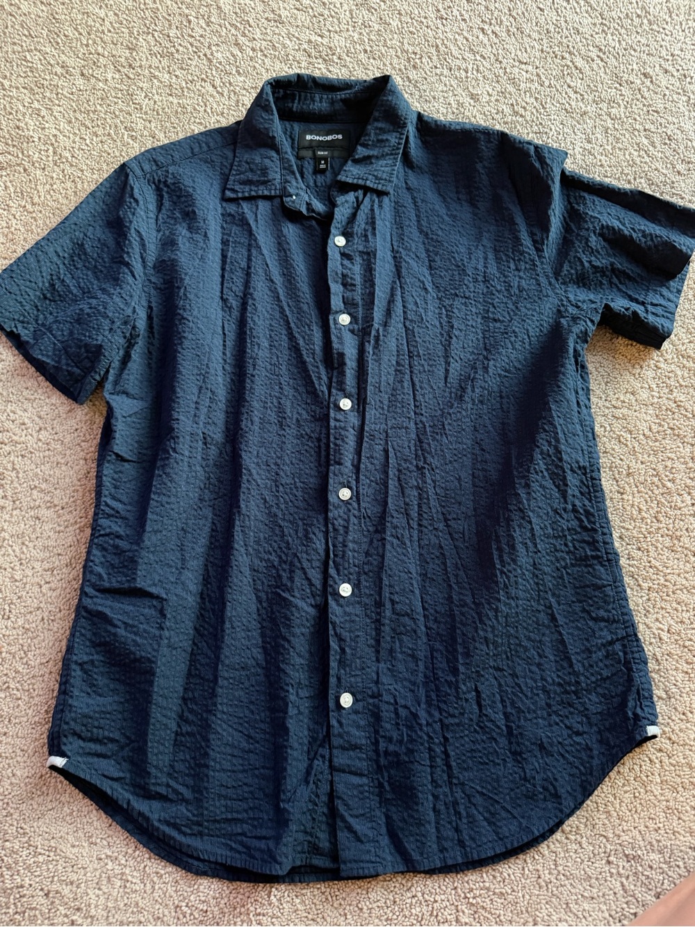 Bonobos Navy Textured Short-Sleeve Button-Down Shirt